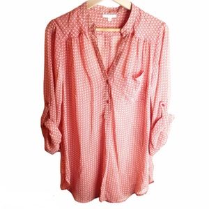 Pleione Red & Cream Pattern Button Down Top